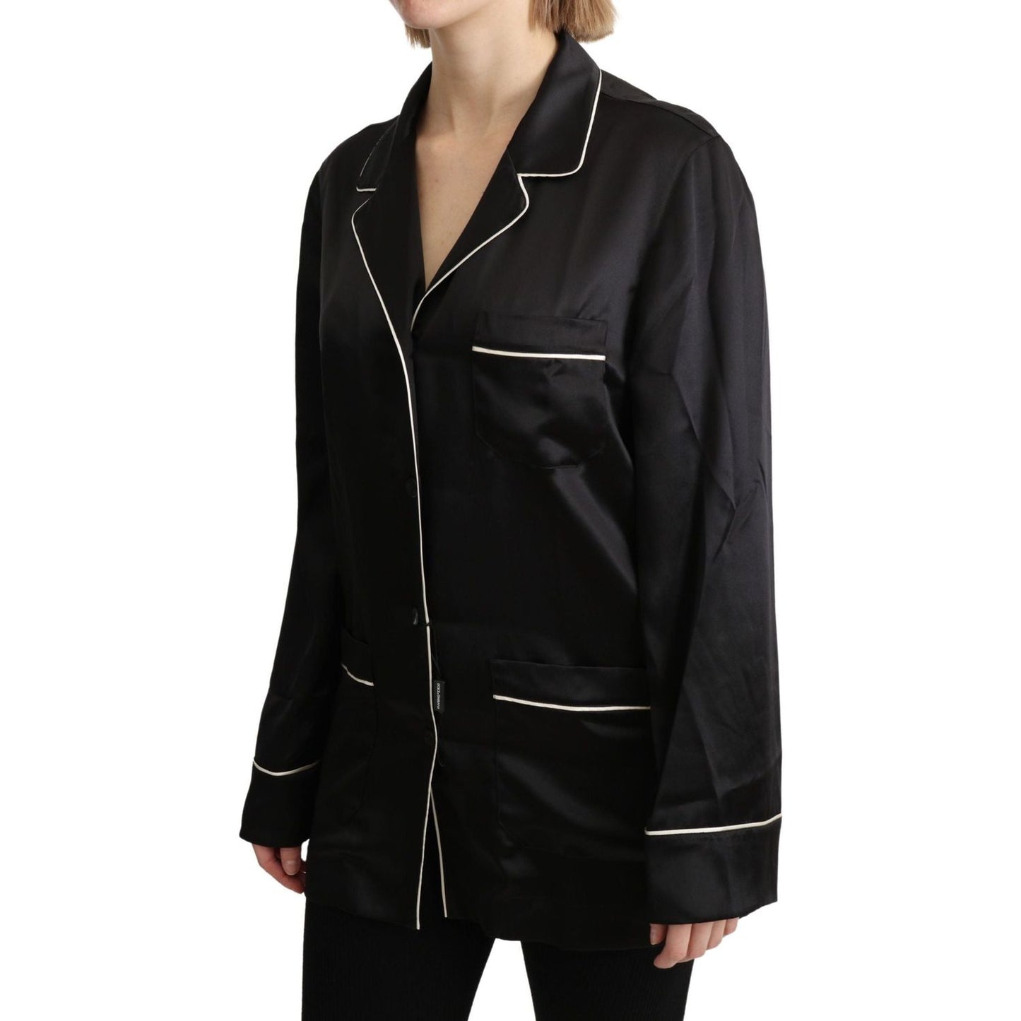 Dolce & Gabbana Elegant Silk Black Button-Up Blouse black-shirt-silk-stretch-top-blouse