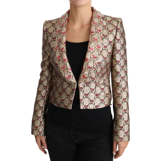 Dolce & Gabbana Glittering Gold Floral Sequined Blazer Jacket gold-floral-sequined-blazer-coat-jacket Coats & Jackets