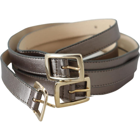 GF Ferre Metallic Bronze Leather Fashion Belt Belt bronze-gold-chrome-metal-buckle-belt