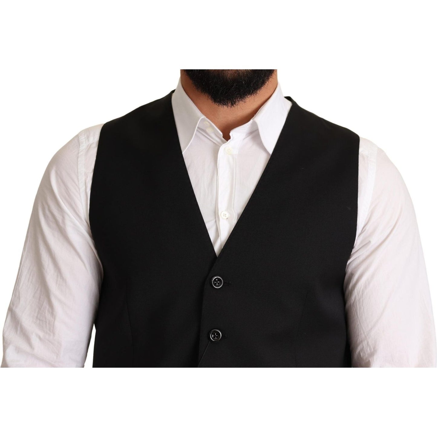 Dolce & Gabbana Elegant Black Formal Dress Vest Vest Jacket black-wool-formal-waistcoat-dress