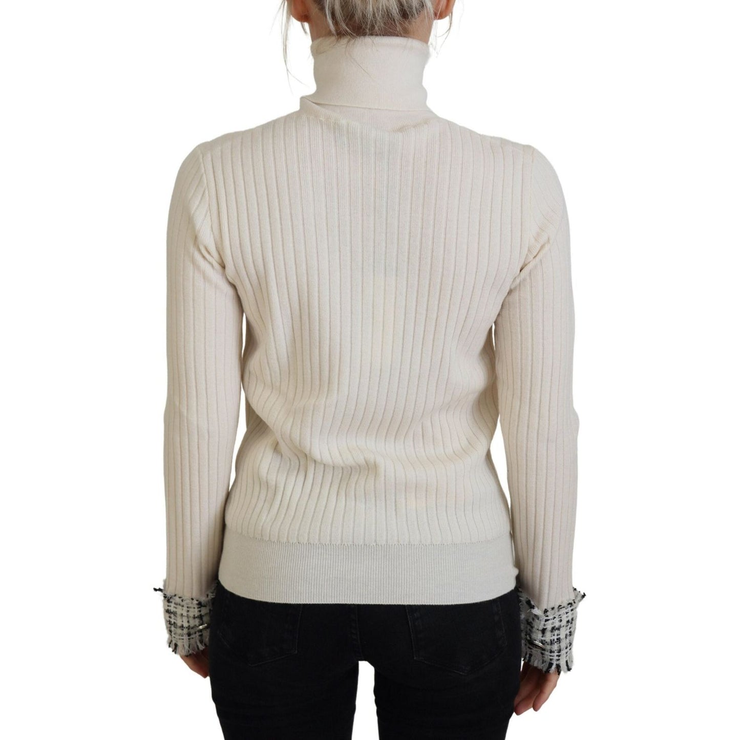Dolce & Gabbana Ivory Turtleneck Wool Blend Sweater ivory-turtleneck-distressed-cuff-pullover-sweater