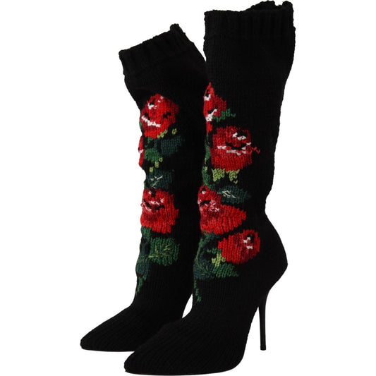 Dolce & Gabbana Elegant Sock Boots with Red Roses Detail black-stretch-socks-red-roses-booties-shoes IMG_0778-scaled-ac41648e-1a0.jpg