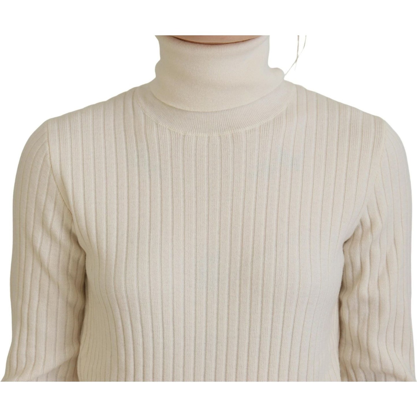 Dolce & Gabbana Ivory Turtleneck Wool Blend Sweater ivory-turtleneck-distressed-cuff-pullover-sweater