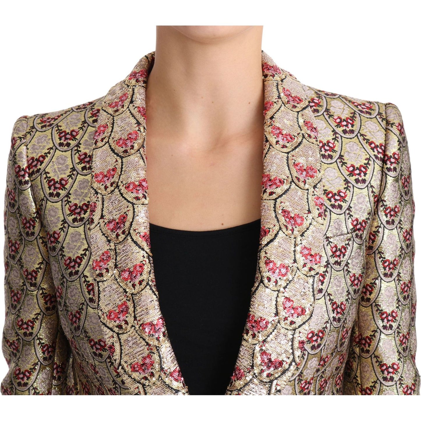 Dolce & Gabbana Glittering Gold Floral Sequined Blazer Jacket Coats & Jackets gold-floral-sequined-blazer-coat-jacket