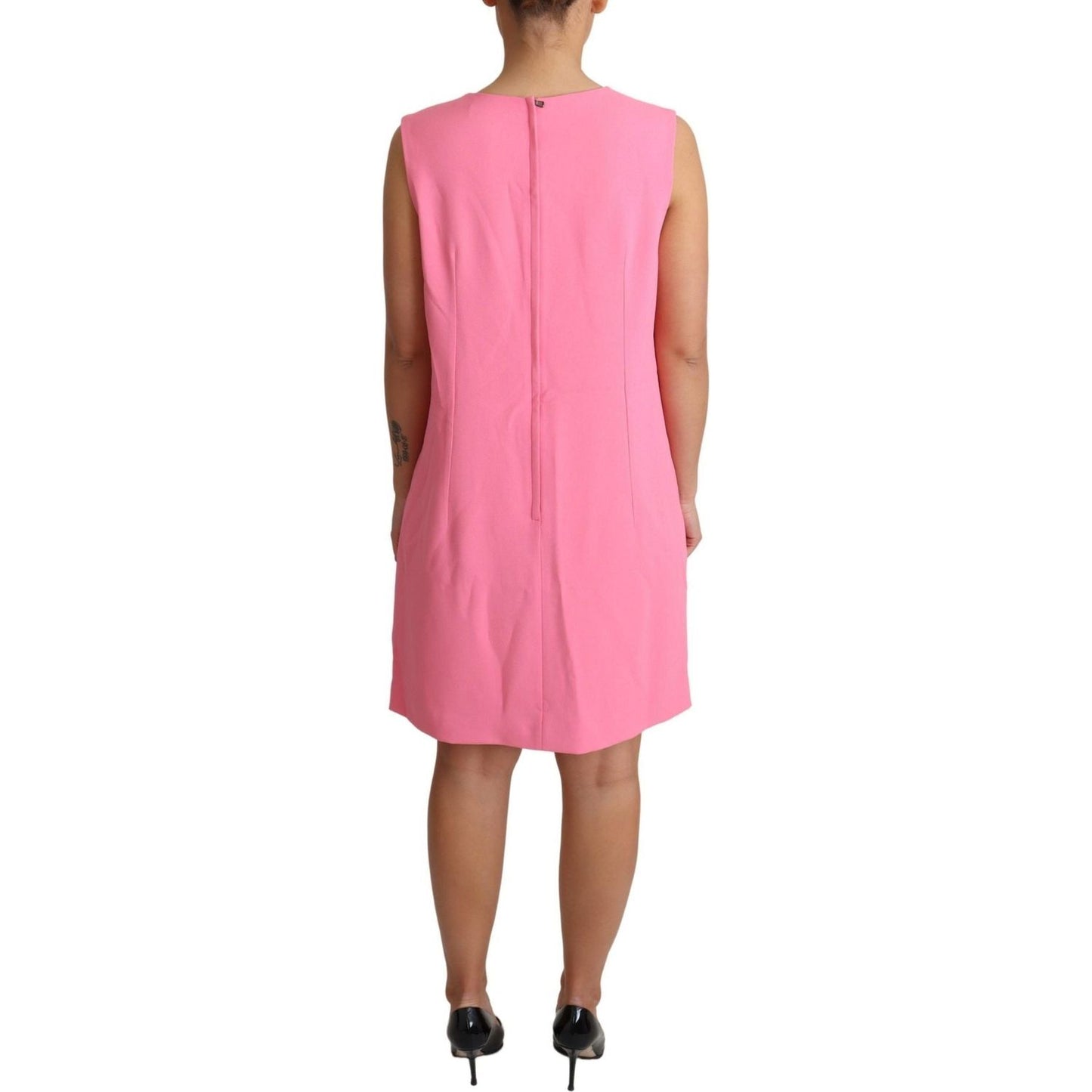 Dolce & Gabbana Elegant Pink Shift Knee Length Dress pink-shift-sleeveless-knee-length-dress
