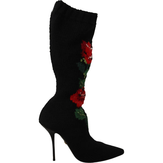 Dolce & Gabbana Elegant Sock Boots with Red Roses Detail black-stretch-socks-red-roses-booties-shoes IMG_0781-scaled-a9767dab-9e0.jpg