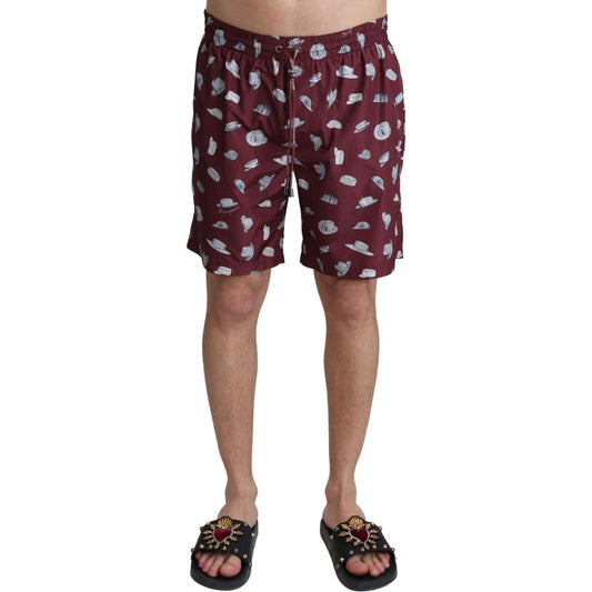 Dolce & Gabbana Elegant Maroon Beachwear Trunks maroon-hats-print-beachwear-shorts-swimwear