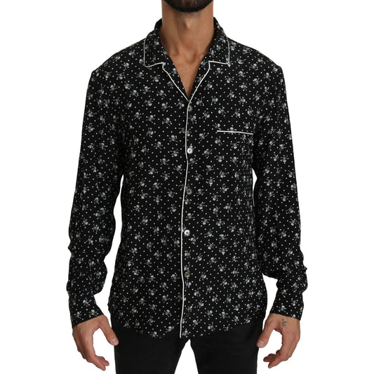 Dolce & Gabbana Elegant Silk Pajama Shirt with Skull Print black-skull-print-silk-sleepwear-shirt