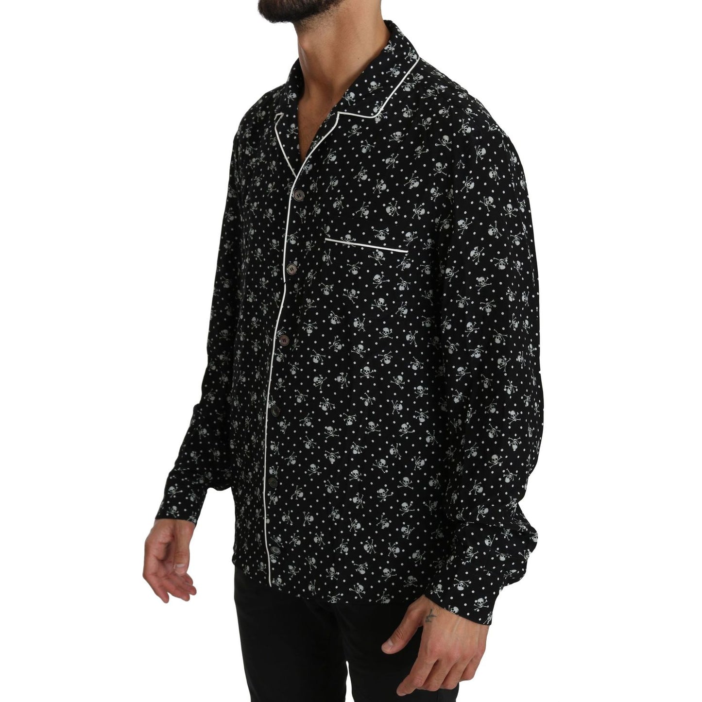 Dolce & Gabbana Elegant Silk Pajama Shirt with Skull Print black-skull-print-silk-sleepwear-shirt IMG_0787-scaled-90d0381c-782.jpg