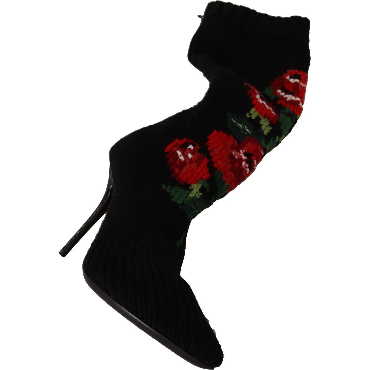 Dolce & Gabbana Elegant Sock Boots with Red Roses Detail black-stretch-socks-red-roses-booties-shoes
