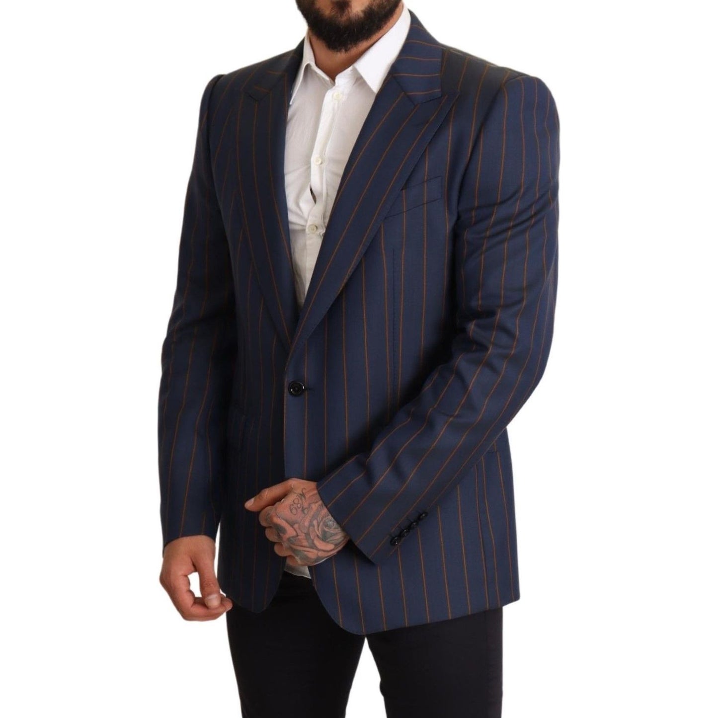 Dolce & Gabbana Elegant Slim Fit Blue Striped Wool Blazer blue-striped-wool-slim-fit-blazer-jacket