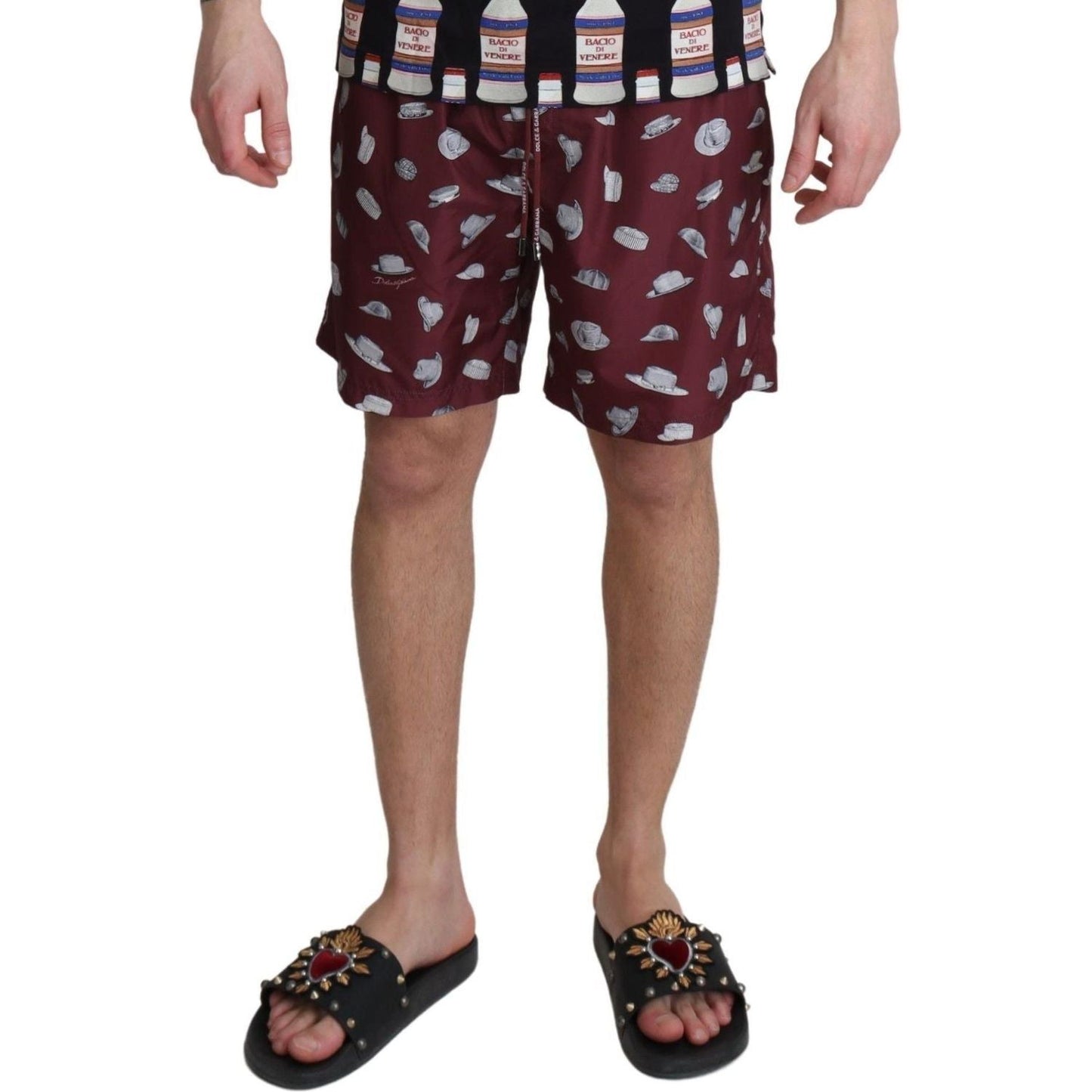 Dolce & Gabbana Elegant Maroon Beachwear Trunks maroon-hats-print-beachwear-shorts-swimwear