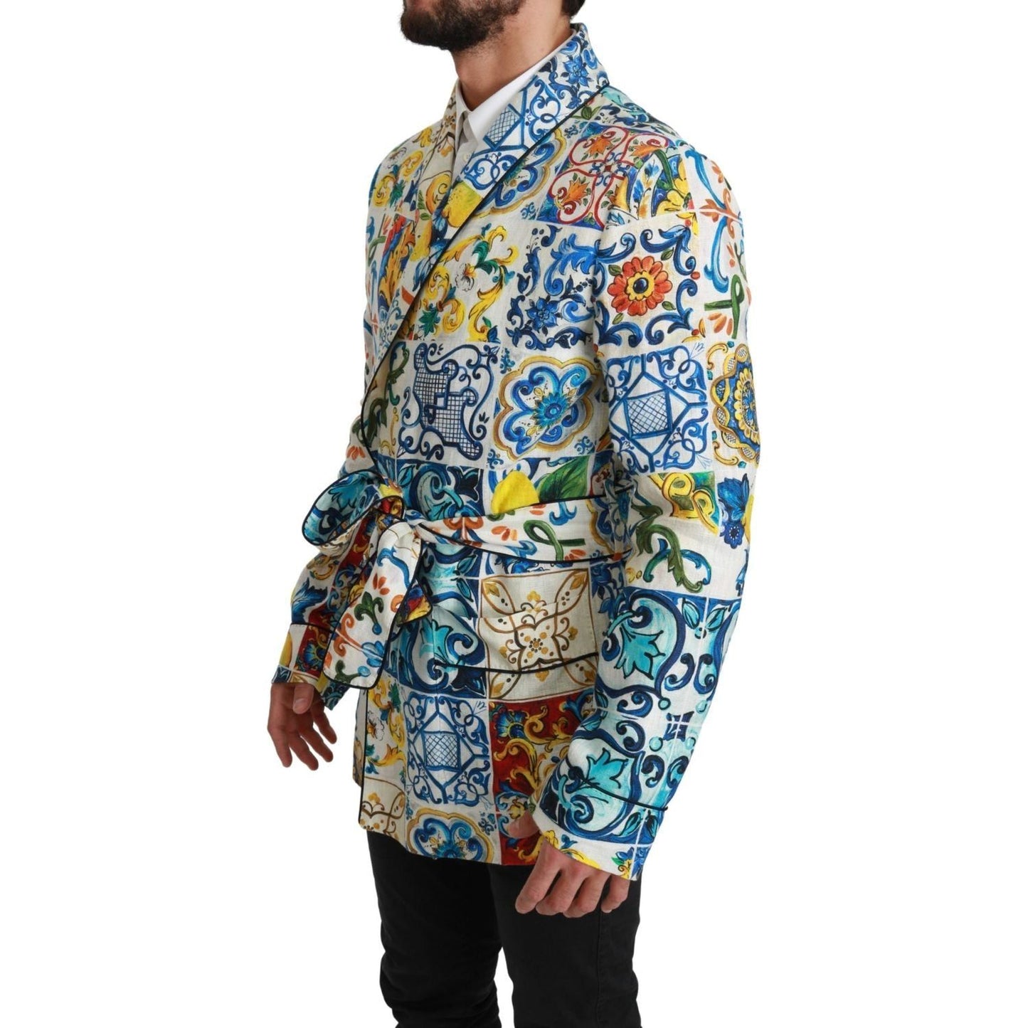 Dolce & Gabbana Multicolor Majolica Robe Jacket Coat majolica-brocade-linen-robe-coat-jacket Coats & Jackets