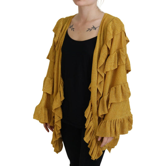 Aniye By Elegant Gold Cardigan Sweater gold-long-sleeves-ruffled-women-cardigan-sweater