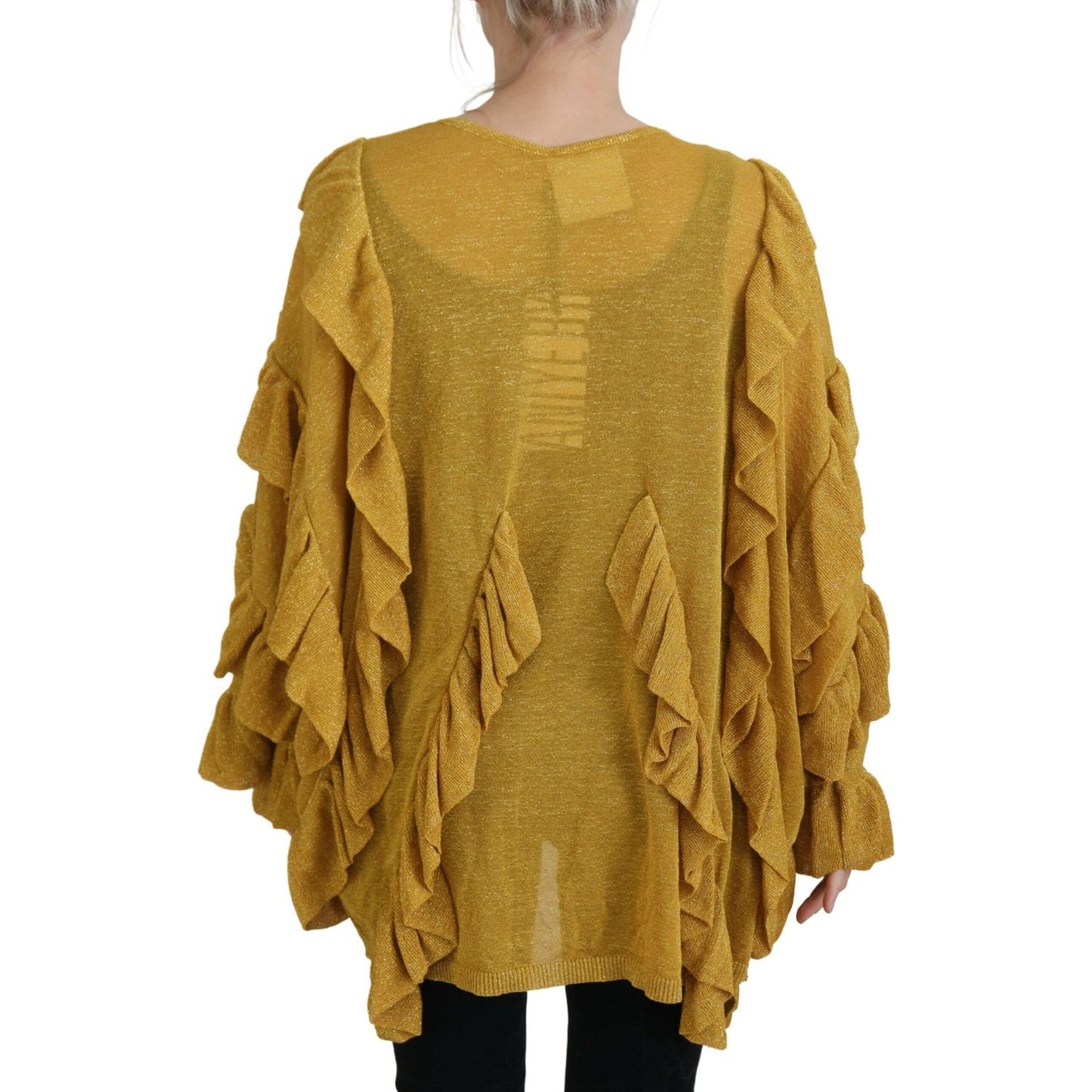 Aniye By Elegant Gold Cardigan Sweater gold-long-sleeves-ruffled-women-cardigan-sweater