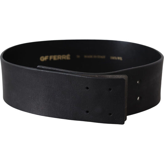 GF Ferre Elegant Solid Black Leather Belt Belt black-genuine-leather-wide-logo-waist-belt