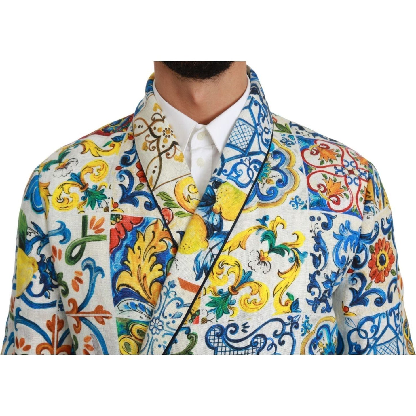 Dolce & Gabbana Multicolor Majolica Robe Jacket Coat Coats & Jackets majolica-brocade-linen-robe-coat-jacket
