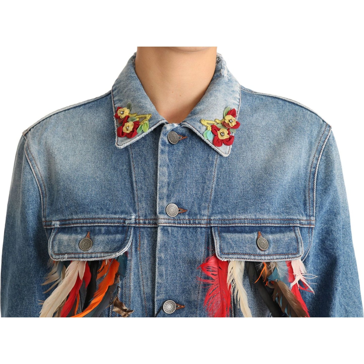 Dolce & Gabbana Floral Embroidered Denim Elegance Jacket Coats & Jackets denim-blue-jeans-feather-floral-jacket