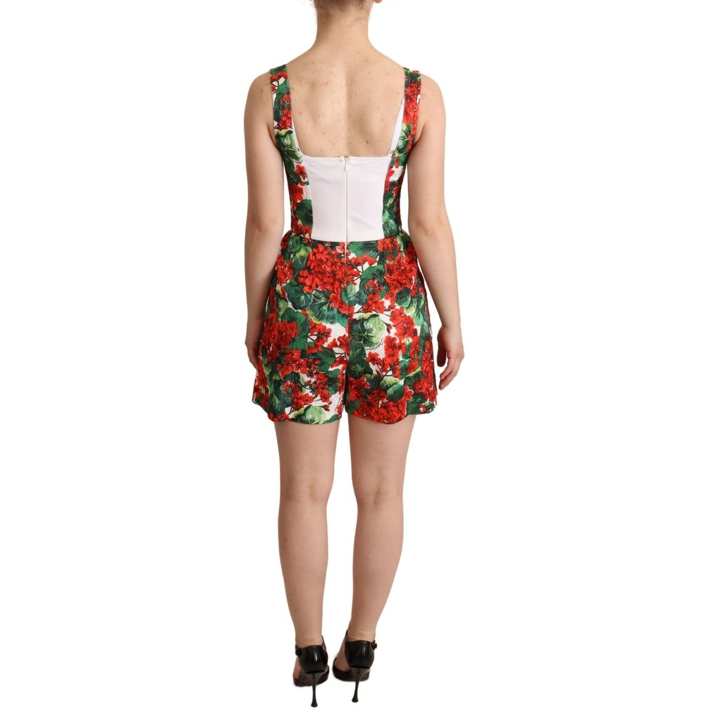 Dolce & Gabbana Chic Red Geranium Print Sleeveless Jumpsuit WOMAN DRESSES red-geranium-print-shorts-jumpsuit-dress IMG_0805-scaled-f6ba56f9-78a.jpg
