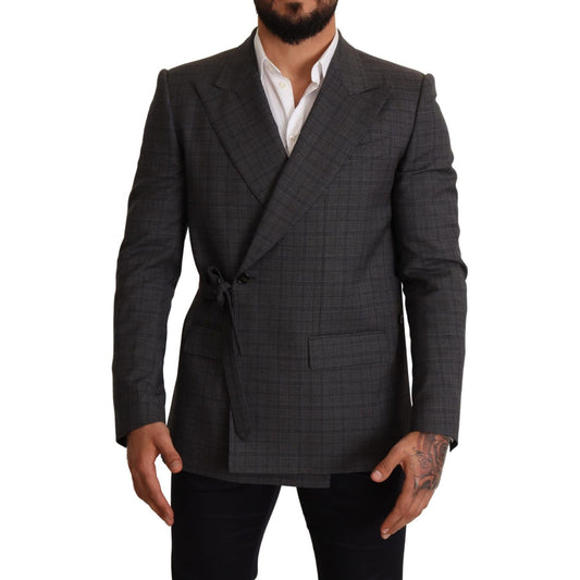 Dolce & Gabbana Chic Gray Check Martini Slim Fit Double-Breasted Blazer gray-check-wool-slim-fit-blazer-jacket-1
