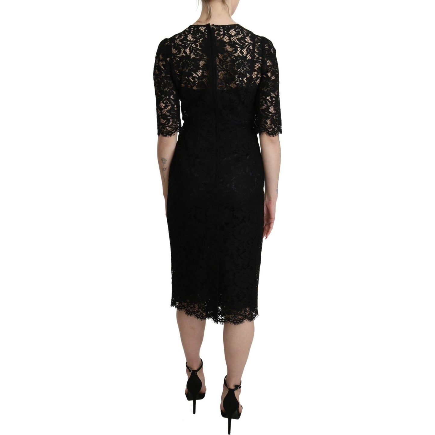 Dolce & Gabbana Elegant Black Lace Sheath Knee-Length Dress black-floral-lace-sheath-knee-length-dress