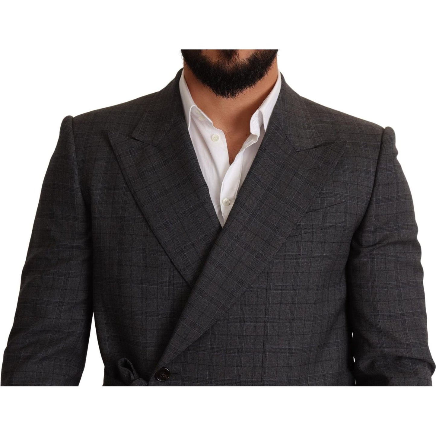 Dolce & Gabbana Chic Gray Check Martini Slim Fit Double-Breasted Blazer gray-check-wool-slim-fit-blazer-jacket-1