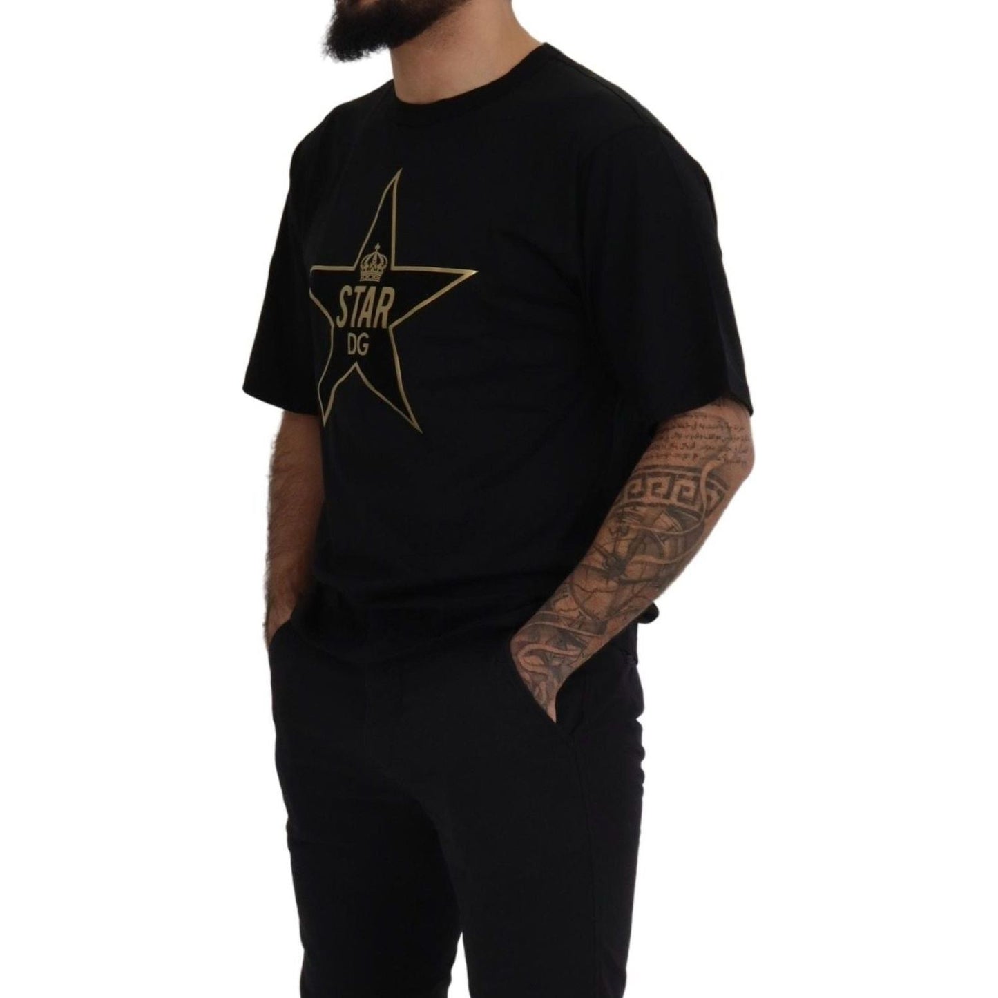 Dolce & Gabbana Gold Star DG Emblem Crewneck Tee black-gold-star-crown-dg-cotton-crewneck-t-shirt