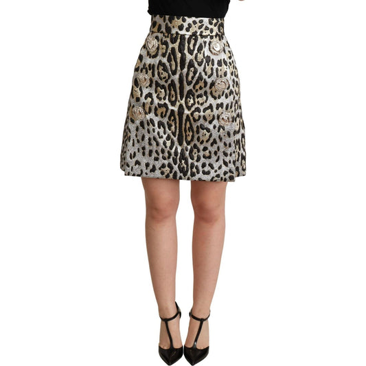 Dolce & Gabbana Chic Leopard Print High Waist Mini Skirt WOMAN SKIRTS silver-gold-leopard-high-waist-mini-skirt
