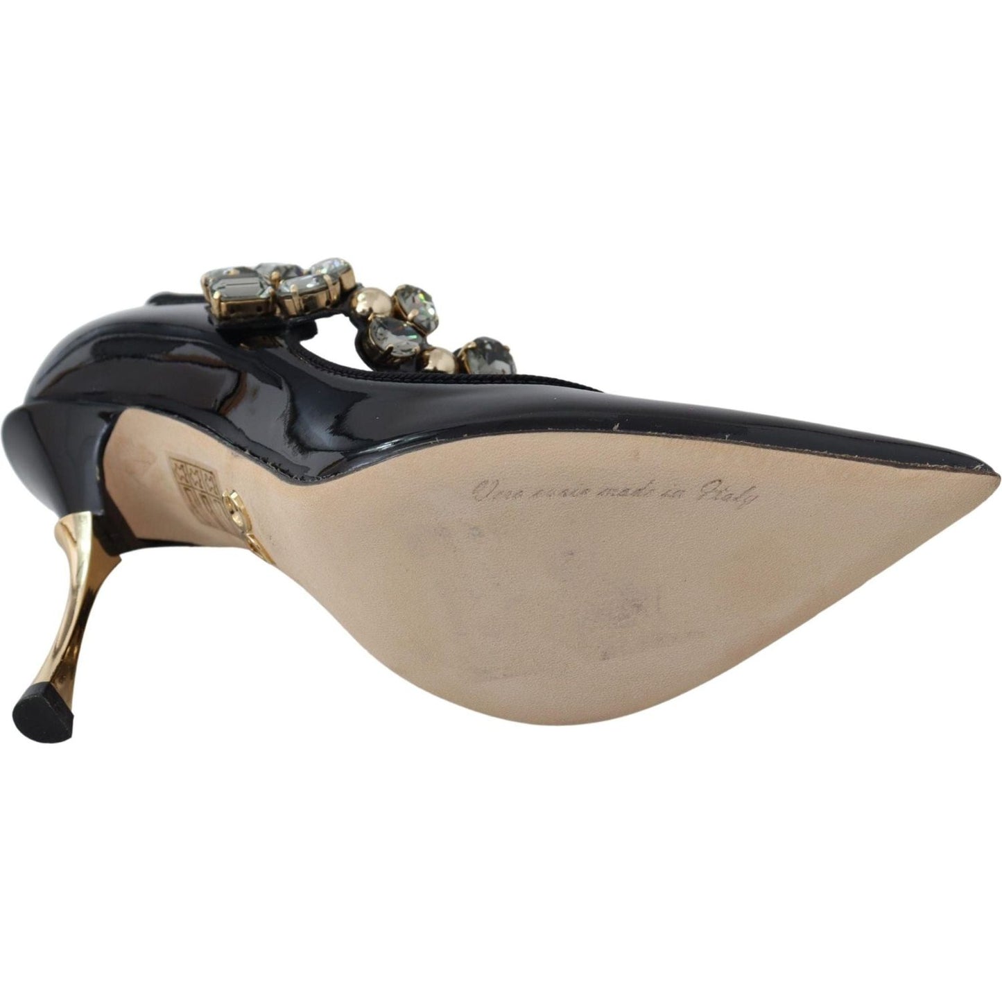 Dolce & Gabbana Elegant Black Leather Crystal Pumps black-leather-crystal-shoes-mary-jane-pumps