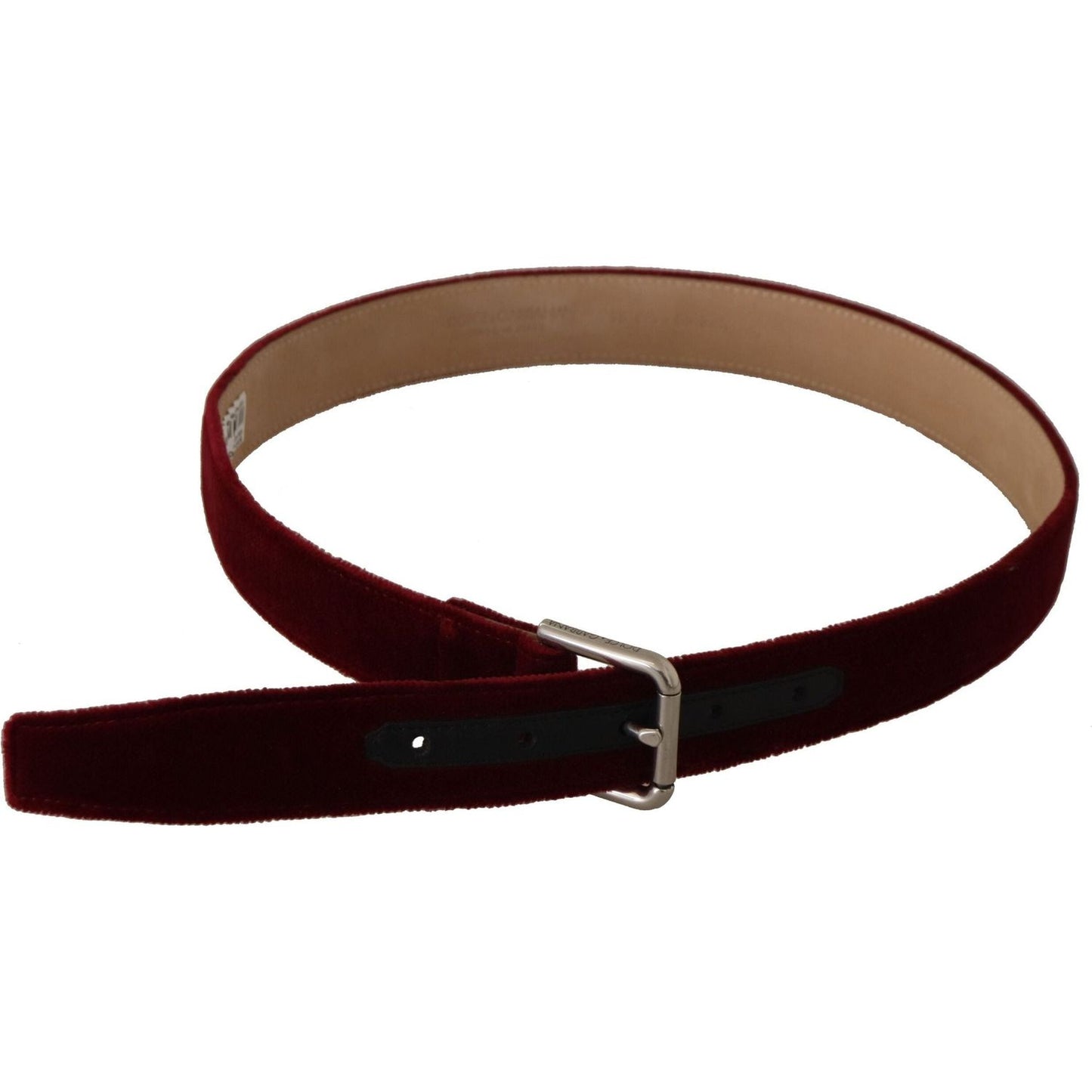 Dolce & Gabbana Elegant Velvet Logo Engraved Belt red-velvet-silver-logo-engraved-metal-buckle-belt