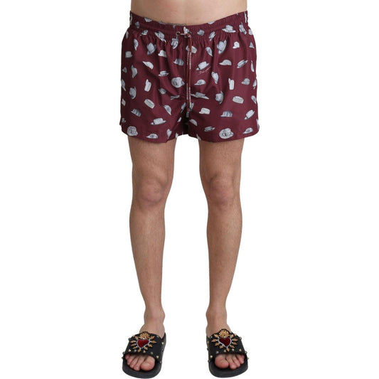 Dolce & Gabbana Maroon Elegance Men's Swimming Trunks maroon-hats-print-beachwear-shorts-swimwear-2