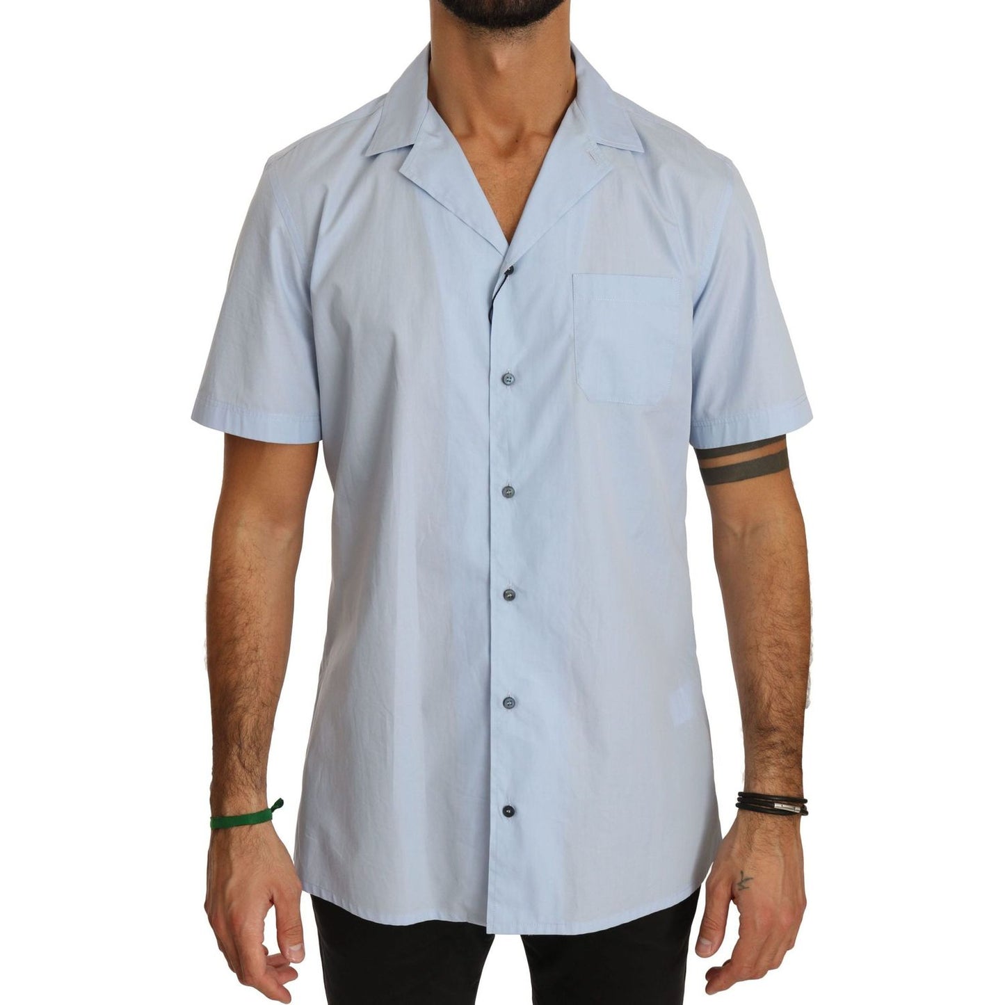 Dolce & Gabbana Elegant Blue Cotton Casual Shirt blue-short-sleeve-100-cotton-top-shirt