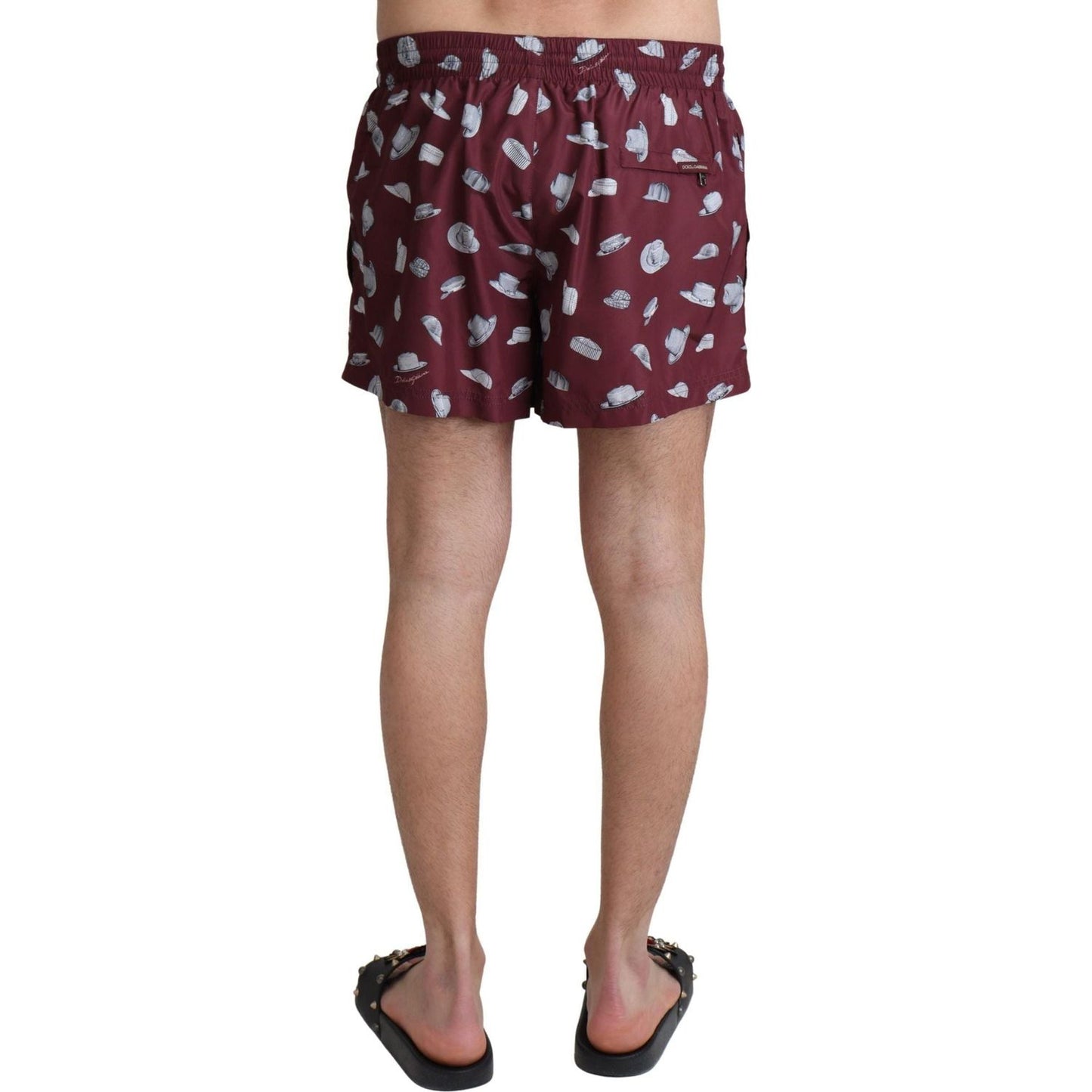 Dolce & Gabbana Maroon Elegance Men's Swimming Trunks maroon-hats-print-beachwear-shorts-swimwear-2