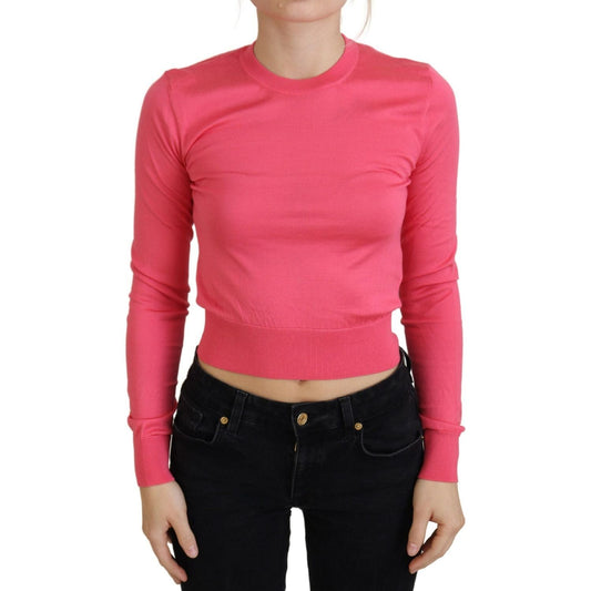 Dolce & Gabbana Elegant Pink Cropped Crewneck Sweater pink-silk-cropped-crewneck-pullover-sweater