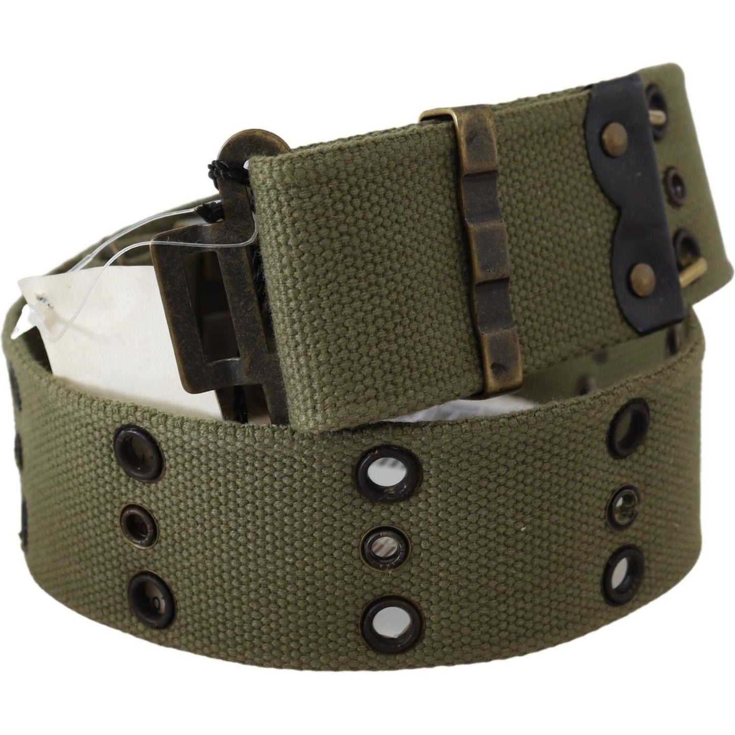 Ermanno Scervino Chic Army Green Cotton Waist Belt Belt green-100-cotton-rustic-bronze-buckle-belt