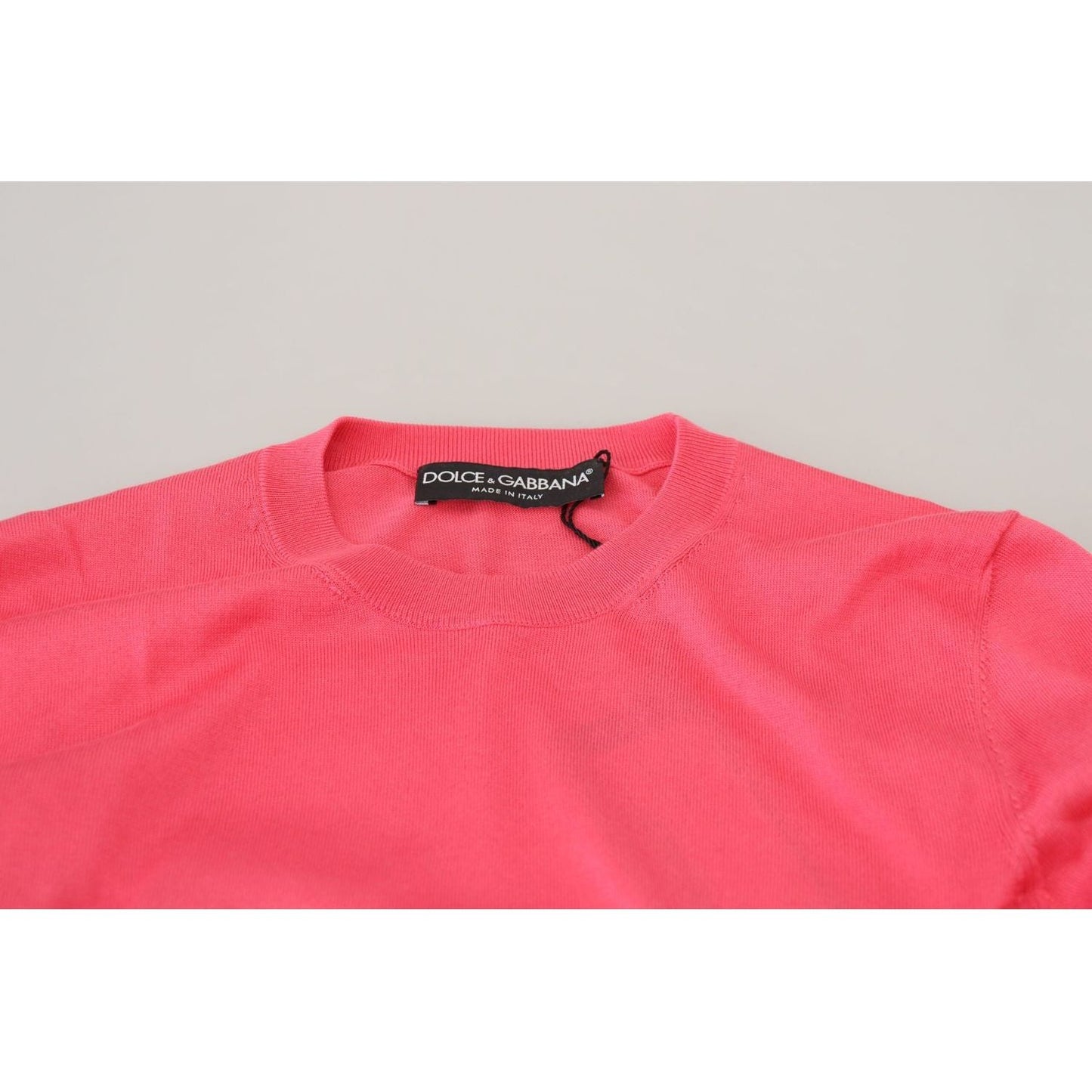 Dolce & Gabbana Elegant Pink Cropped Crewneck Sweater pink-silk-cropped-crewneck-pullover-sweater