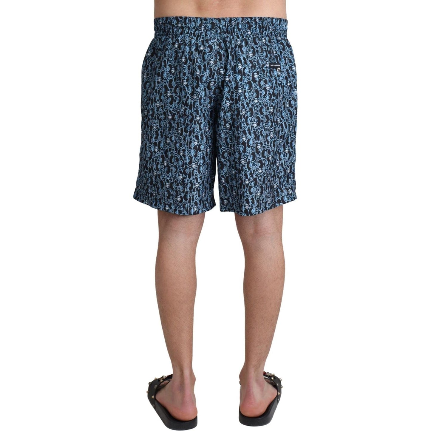 Dolce & Gabbana Chic Blue Drawstring Swim Trunks blue-patterned-print-beachwear-shorts-swimwear