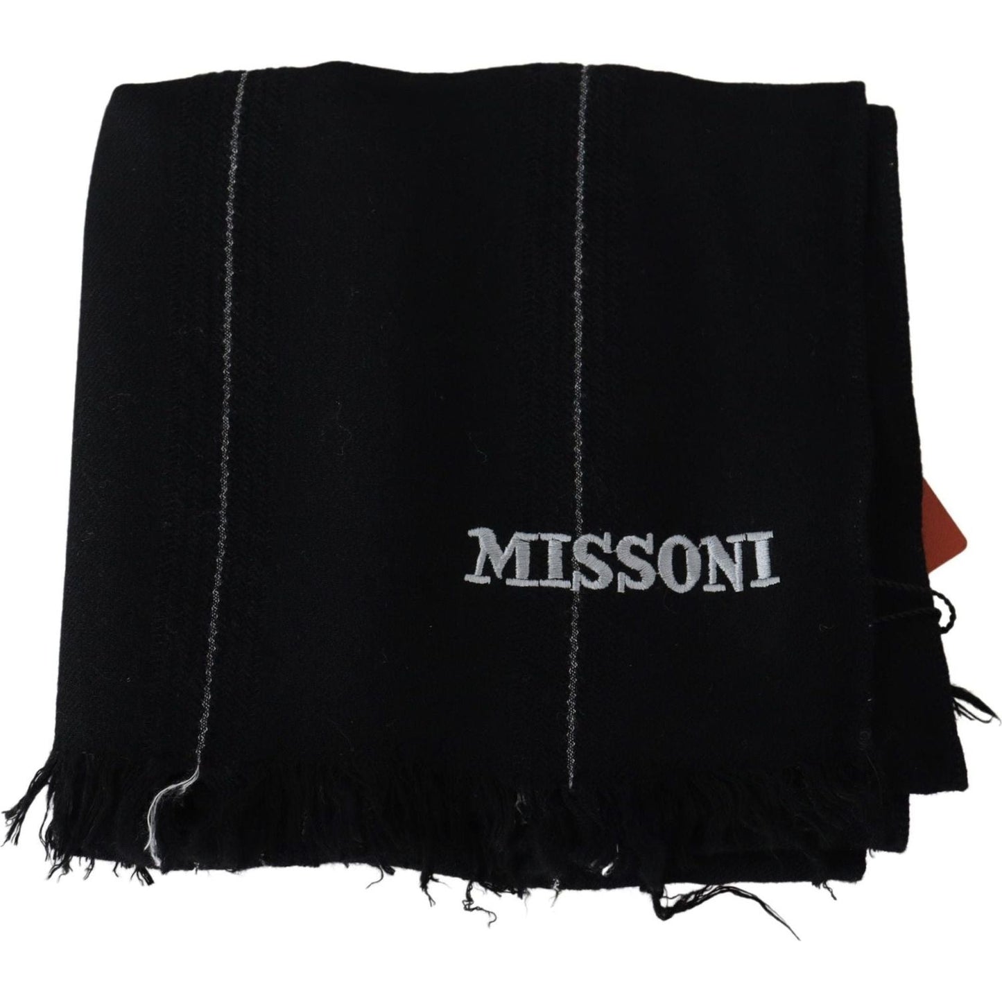 Missoni Elegant Black Wool Scarf with Logo Embroidery black-100-wool-unisex-neck-wrap-shawl-fringes-scarf