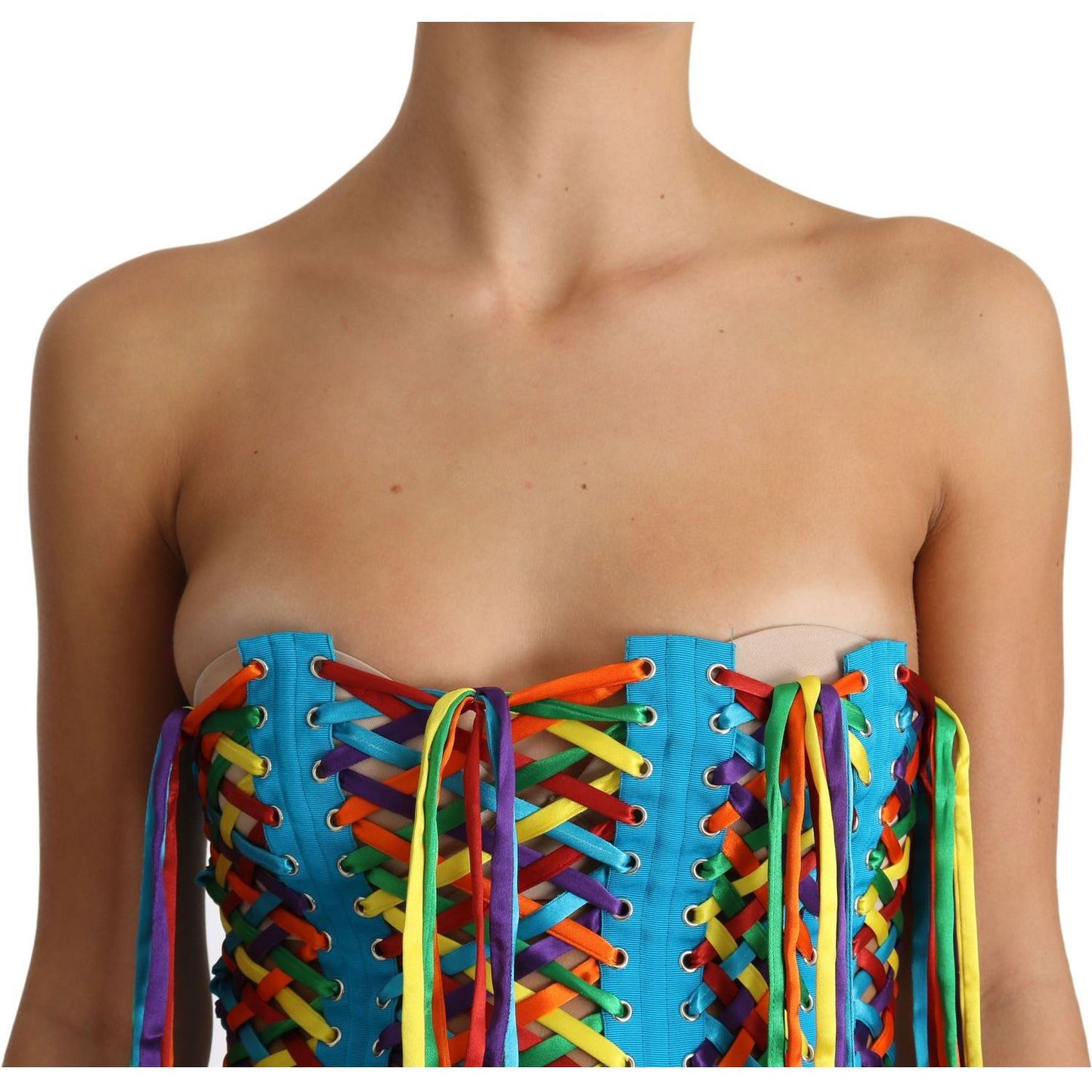 Dolce & Gabbana Multicolor Strapless Bustier Corset Top multicolor-strings-bustier-polyester-corset-top