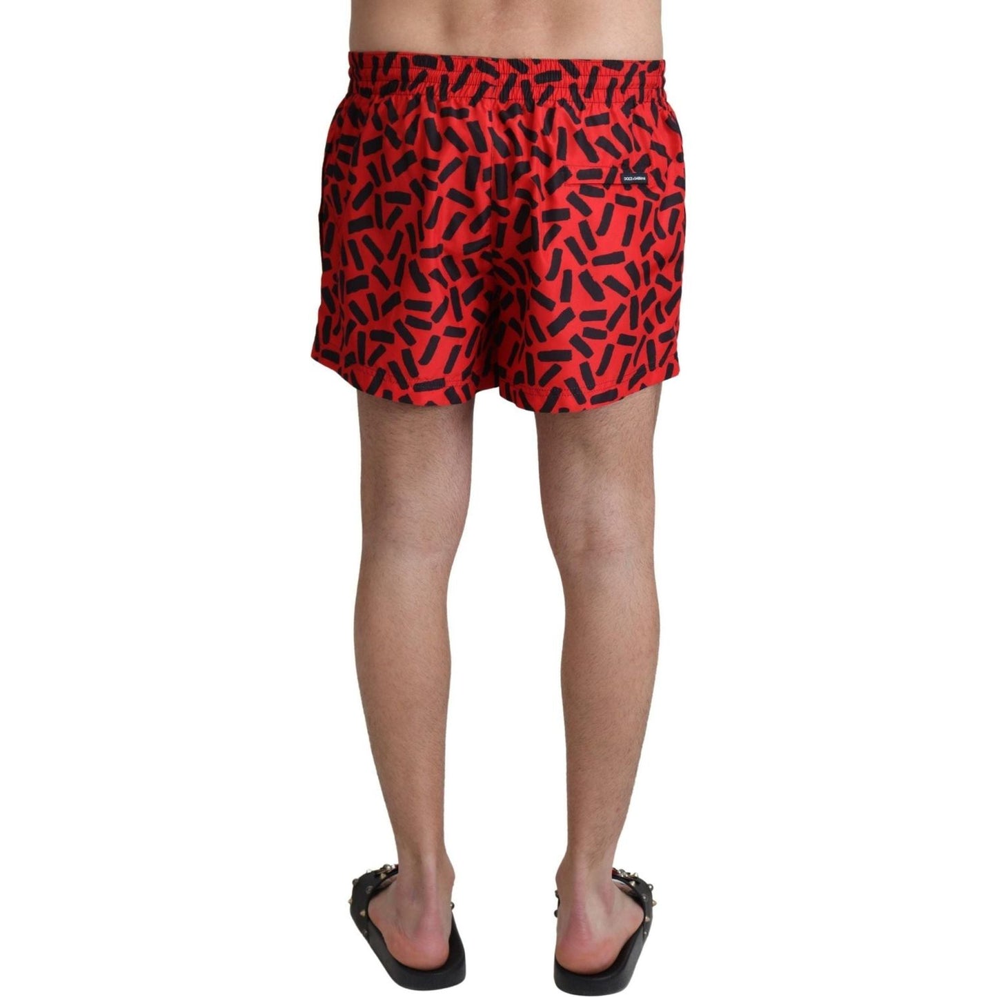 Dolce & Gabbana Radiant Red Drawstring Swim Trunks red-patterned-beachwear-shorts-swimwear-1