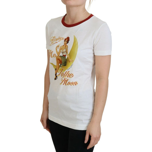 Dolce & Gabbana Elegant White Cotton Casual Top white-printed-short-sleeves-pullover-top-3