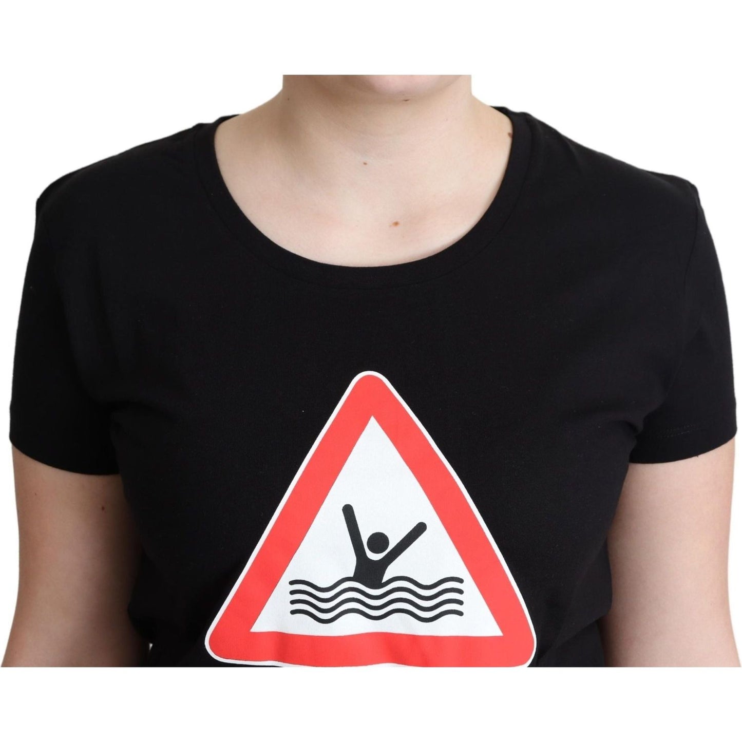 Moschino Elegant Black Cotton Graphic Tee black-cotton-swim-graphic-triangle-print-t-shirt