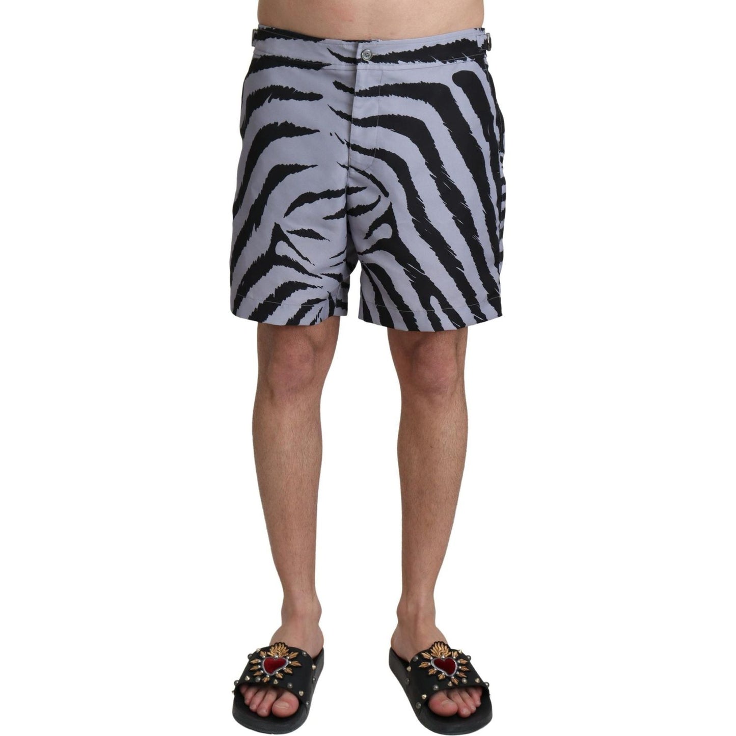 Dolce & Gabbana Elegant Gray Zebra Print Swim Trunks gray-zebra-print-beachwear-shorts IMG_0854-scaled-0d59a405-aa9.jpg