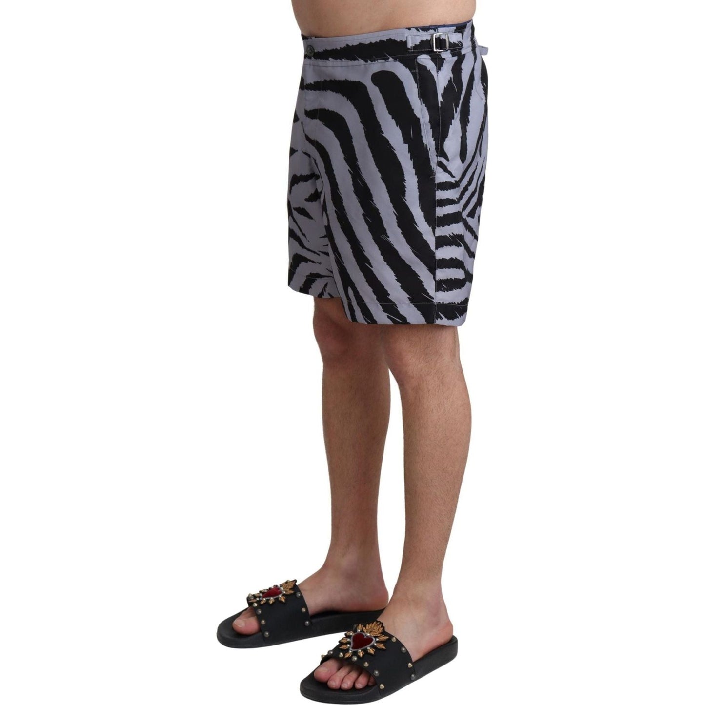 Dolce & Gabbana Elegant Gray Zebra Print Swim Trunks gray-zebra-print-beachwear-shorts IMG_0855-scaled-5ada20f2-b92.jpg