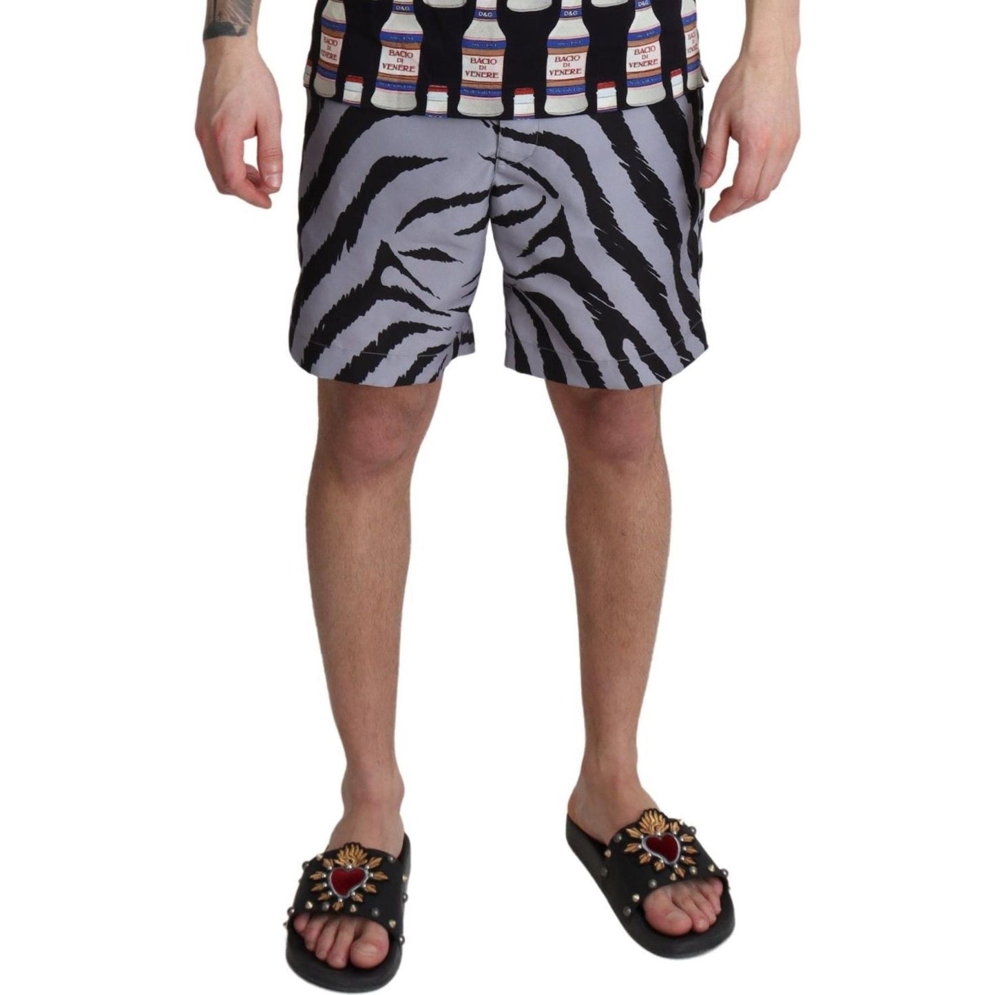 Dolce & Gabbana Elegant Gray Zebra Print Swim Trunks gray-zebra-print-beachwear-shorts IMG_0857-fa20496f-583.jpg