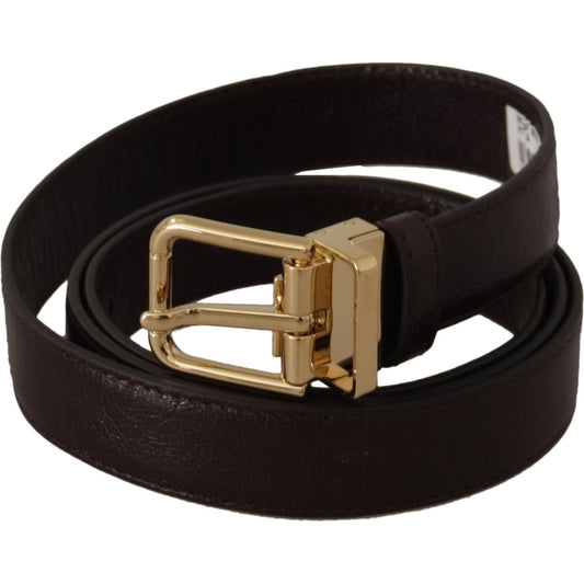 Dolce & Gabbana Elegant Leather Belt with Metal Buckle brown-leather-gold-metal-buckle-belt-1