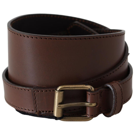 PLEIN SUD Elegant Rustic Gold-Tone Leather Belt brown-wide-leather-rustic-gold-metal-buckle-dark