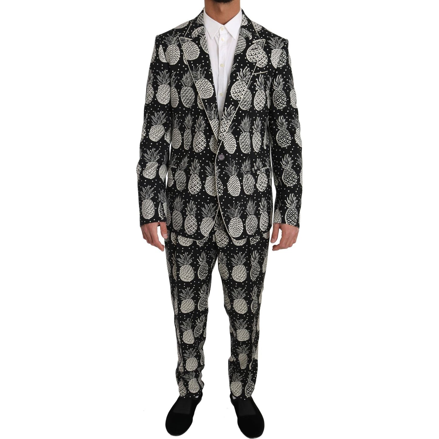 Dolce & Gabbana Chic Black Pineapple Print Wool Suit black-wool-pineapple-2-piece-slim IMG_0868.jpg