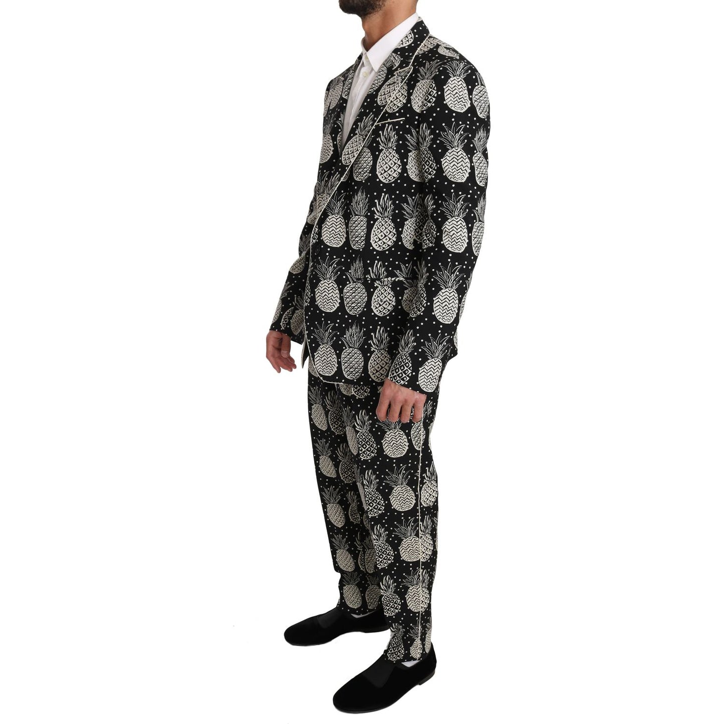 Dolce & Gabbana Chic Black Pineapple Print Wool Suit black-wool-pineapple-2-piece-slim IMG_0869-1_c411e365-edcf-448f-8142-f08653bcf215.jpg