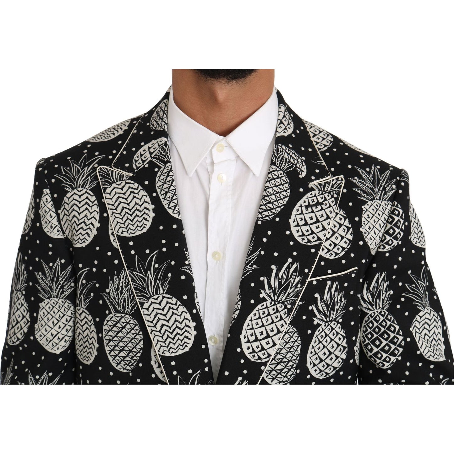 Dolce & Gabbana Chic Black Pineapple Print Wool Suit black-wool-pineapple-2-piece-slim IMG_0871-1.jpg